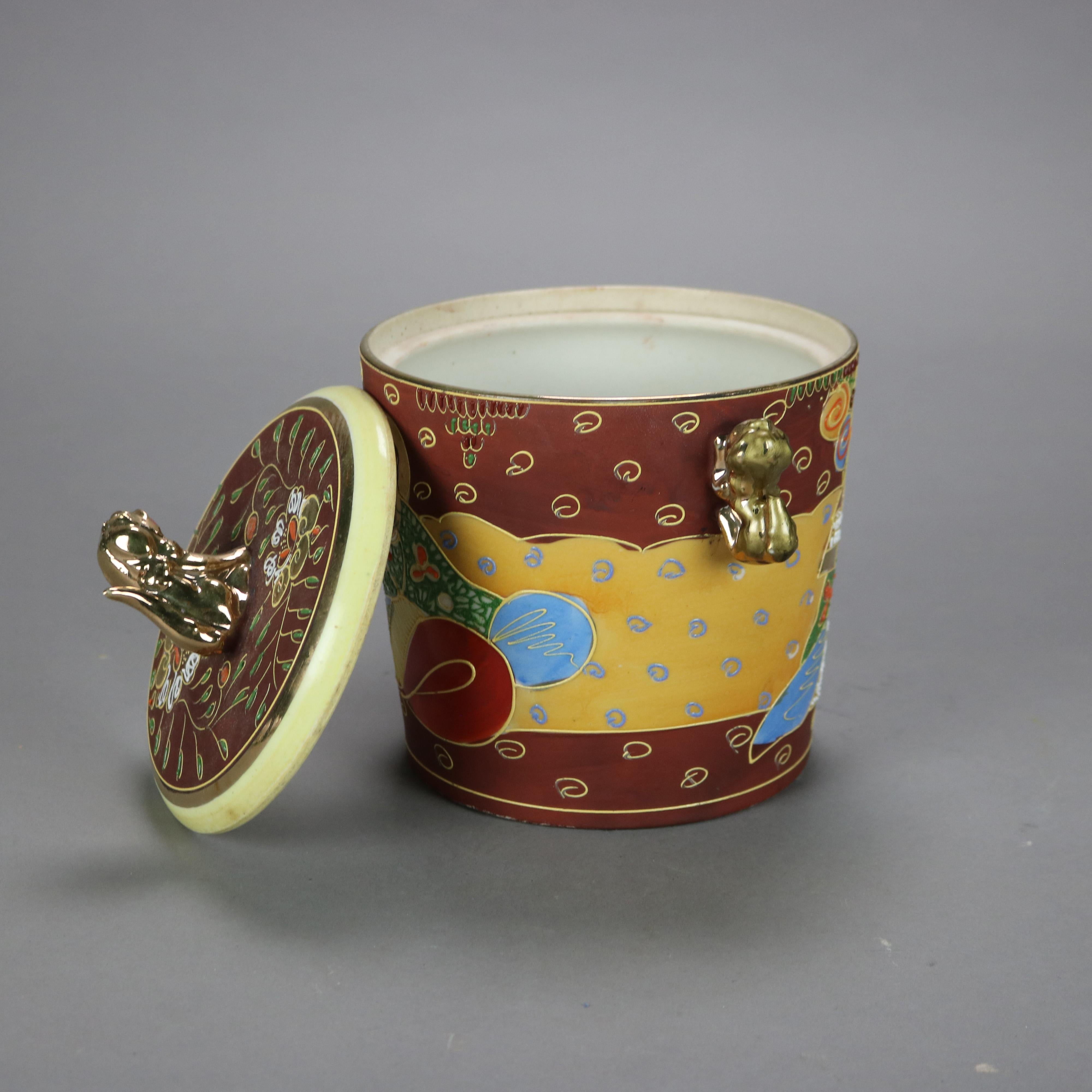 20th Century Japanese Figural Hand Painted Porcelain Ice Bucket with Wise Men & Foo Dog 20thC For Sale