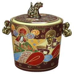Japanese Figural Hand Painted Porcelain Ice Bucket with Wise Men & Foo Dog 20thC