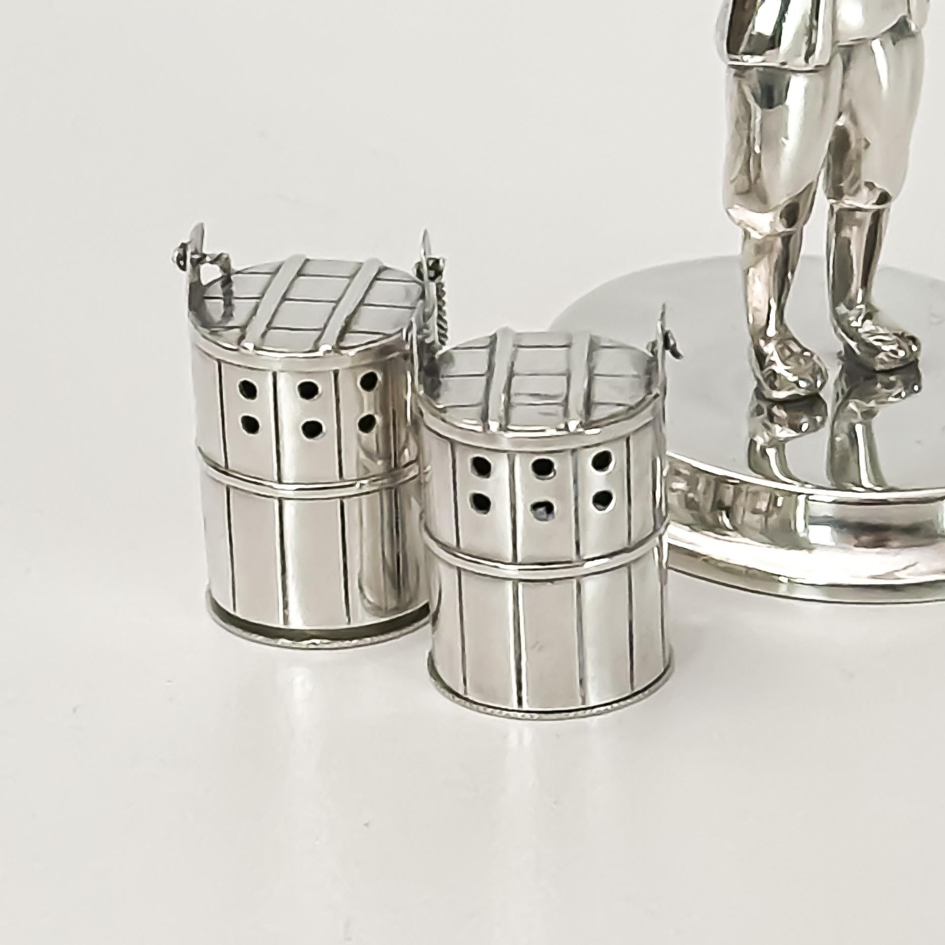 Salt and Pepper Set, Sterling Silver, Japanese Figural Man c.1950s 4