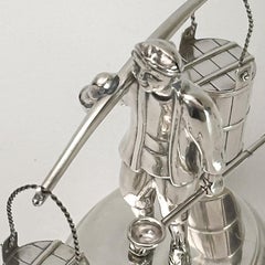 Juego de sal y pimienta, plata de ley, hombre figurativo japonés c.1950s