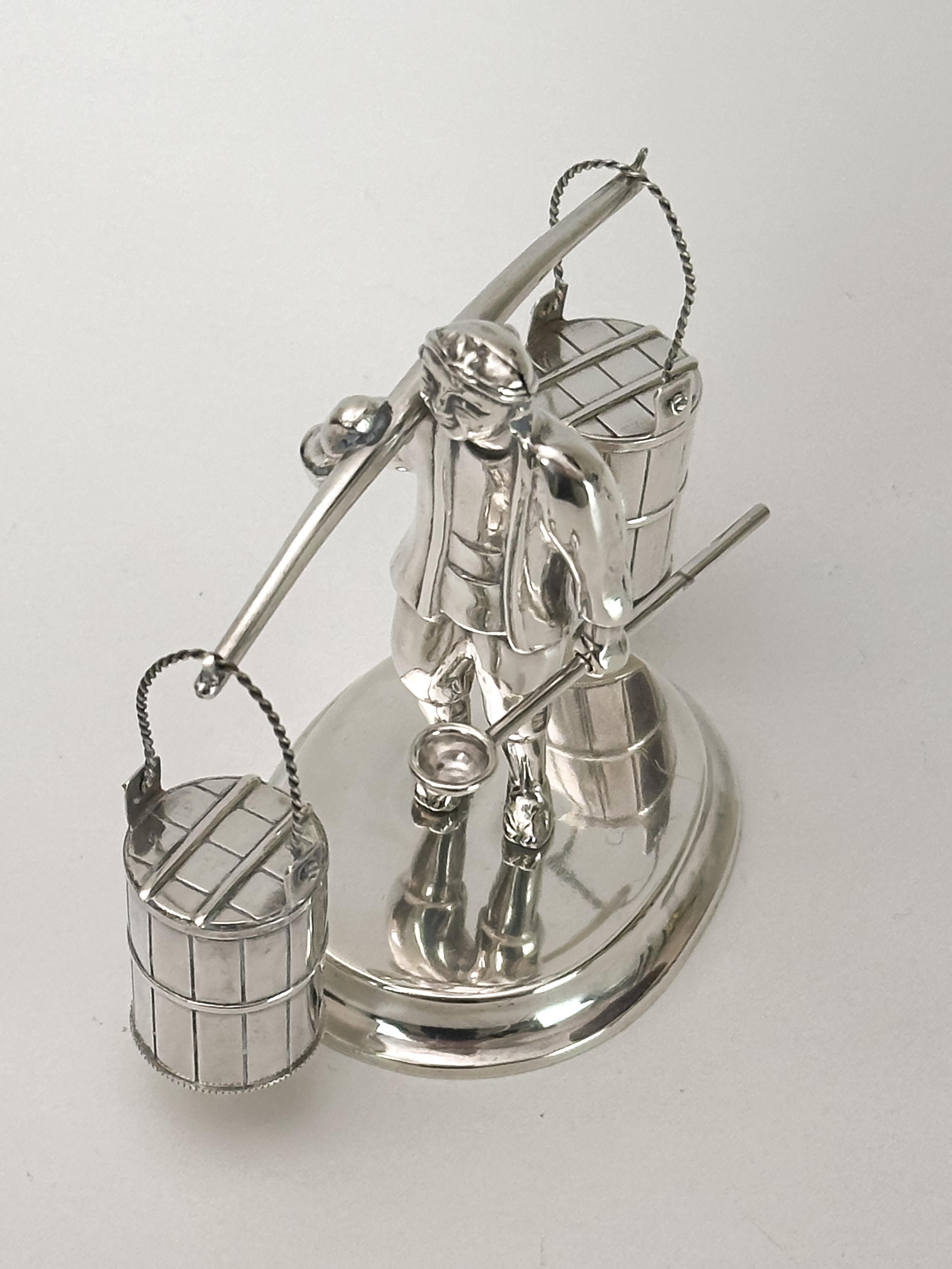 Salt and Pepper Set, Sterling Silver, Japanese Figural Man c.1950s 1