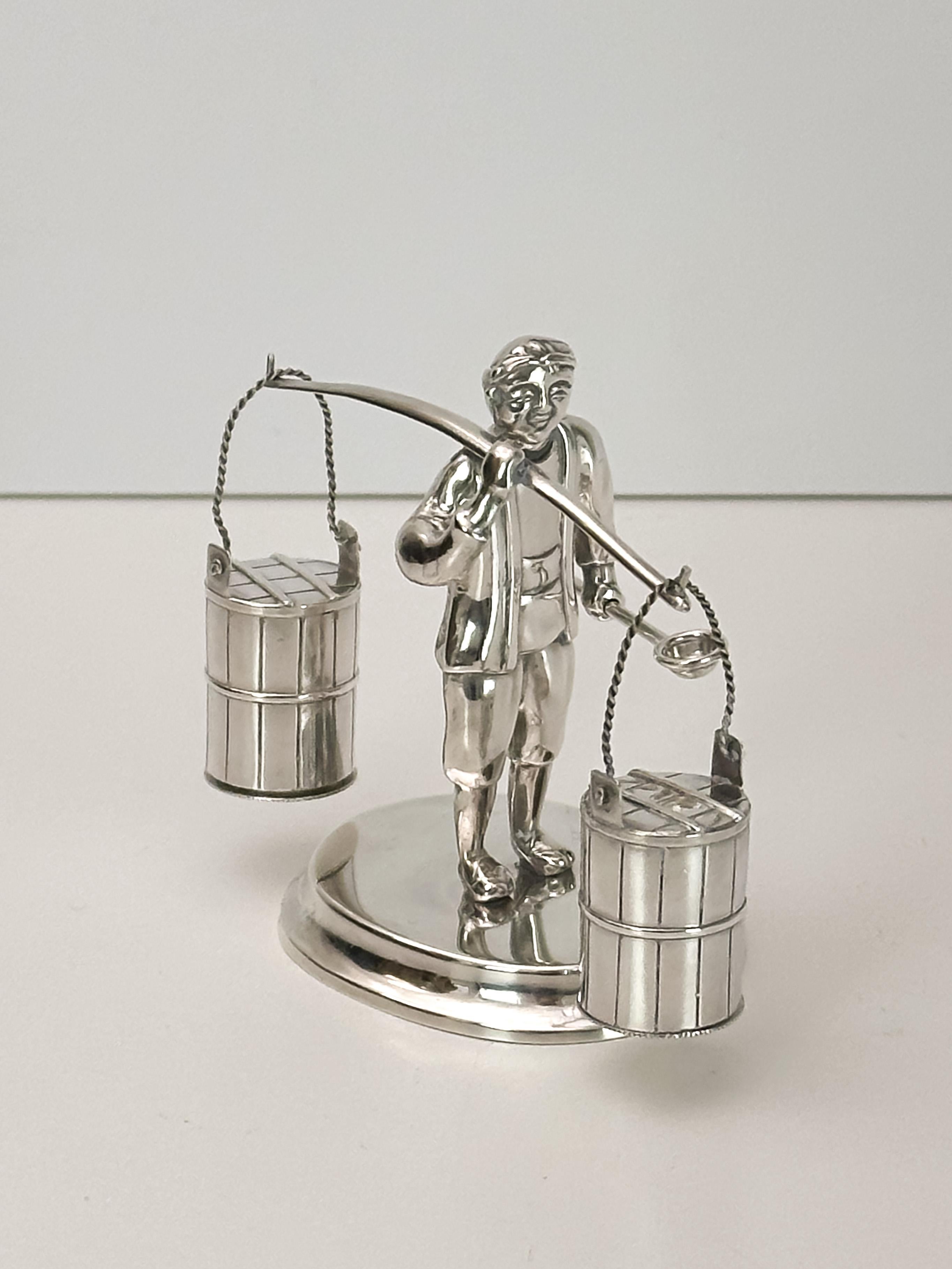 Salt and Pepper Set, Sterling Silver, Japanese Figural Man c.1950s 3