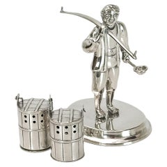 Salt and Pepper Set, Sterling Silver, Japanese Figural Man c.1950s