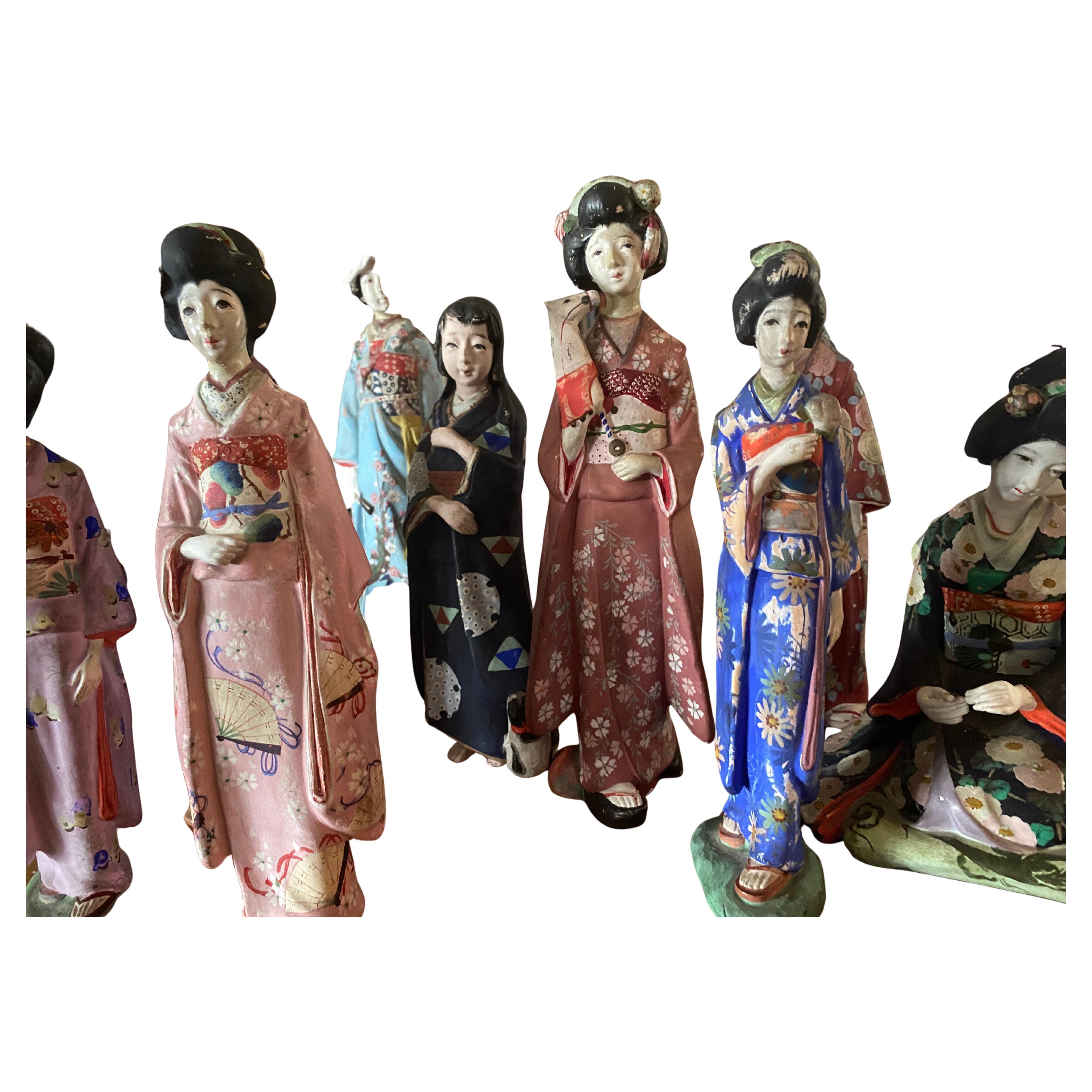 Japonisme Japanese Figurines 1950s (9 pcs: 1 male and 8 females)