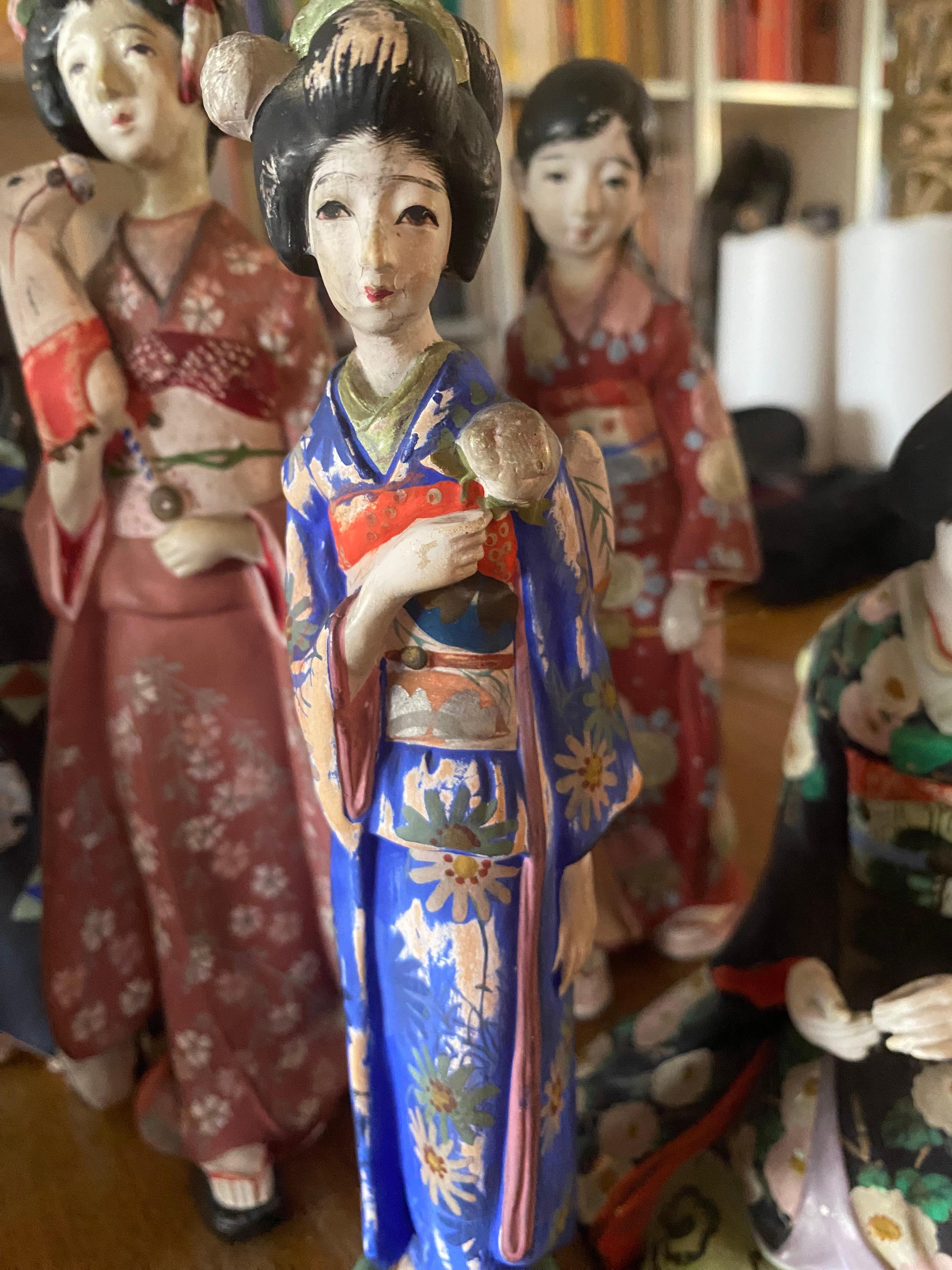 Mid-20th Century Japanese Figurines 1950s (9 pcs: 1 male and 8 females)