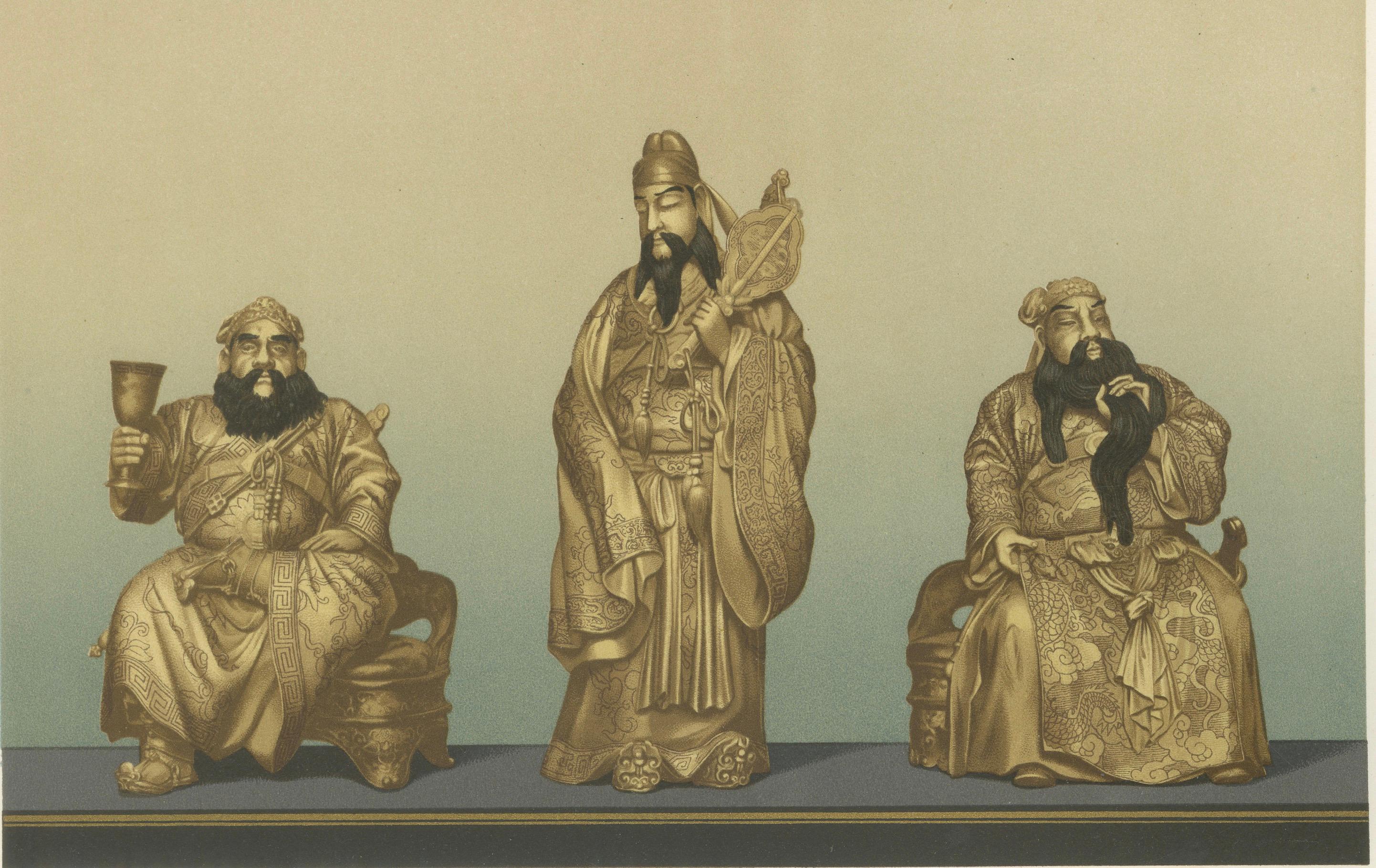 Paper Japanese Figurines Depicting Warriors, Deities and Everyday Scenes in Art, 1884 For Sale