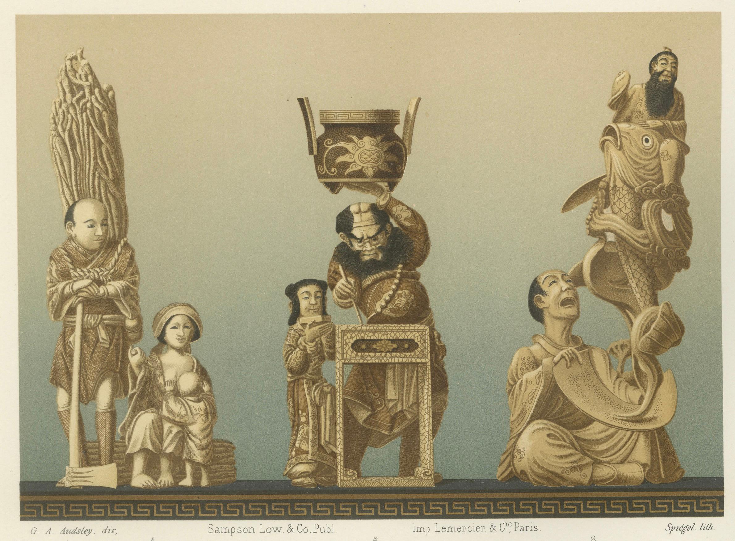 Fine XIX secolo Figurine giapponesi che illustrano scene mitologiche, cerimoniali e quotidiane, 1884 in vendita