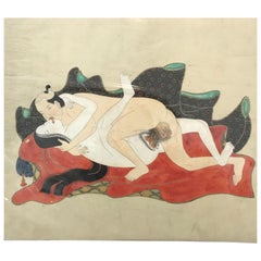 Antique Japanese Fine and Early "Shunga" Tosa School Erotic Humor Painting, circa 1700