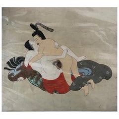 Antique Japanese Fine and Early "Shunga" Tosa School Erotic Painting, circa 1700