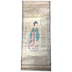 Japanese Fine Antique "Beautiful Bijin" Geisha Hand Painted Scroll