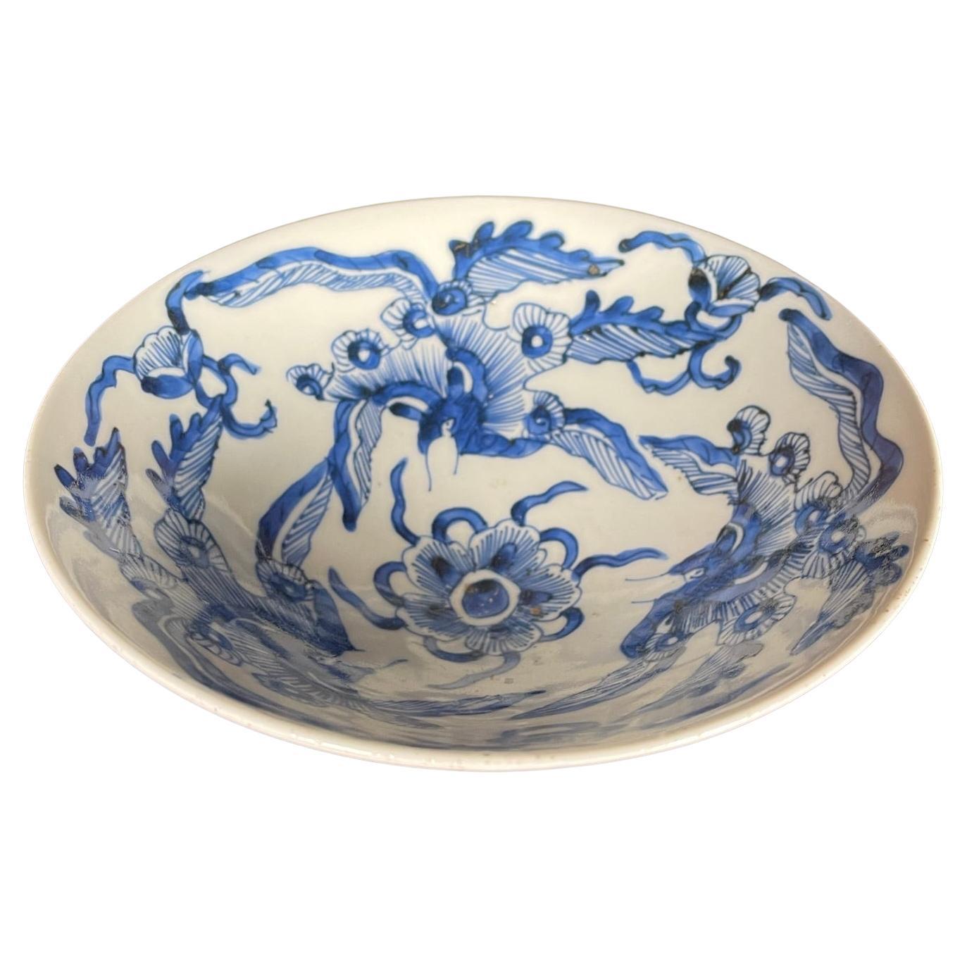 Japanese Fine Antique Blue and White Floral Tea Bowl, 19th Century For Sale