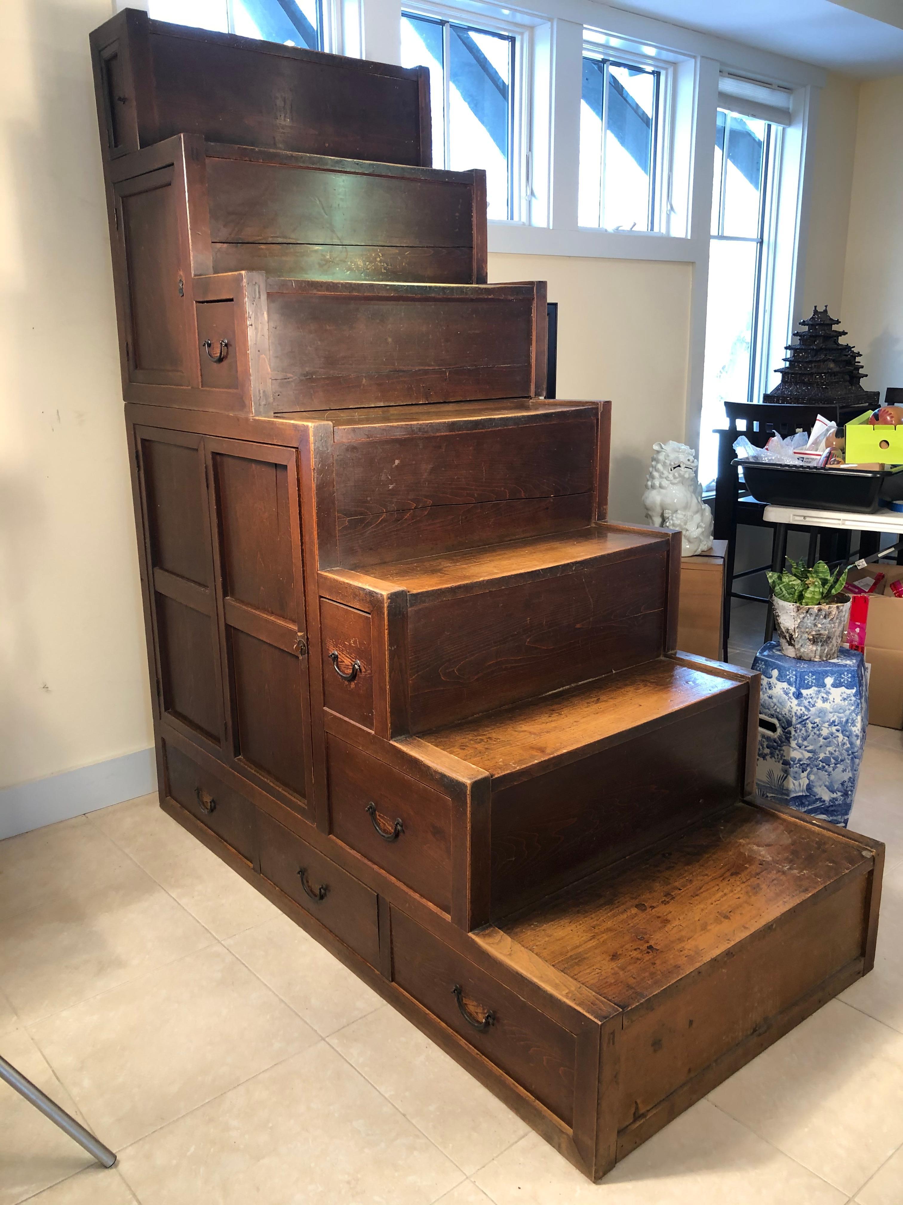 Japanese Fine Antique Cabinet Step Tansu, Meiji Period, 1870s-1890s, Fab Storage 11