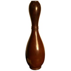 Japanese Fine Antique Cast Bronze Organic Gourd BUD Vase, Signed and Boxed