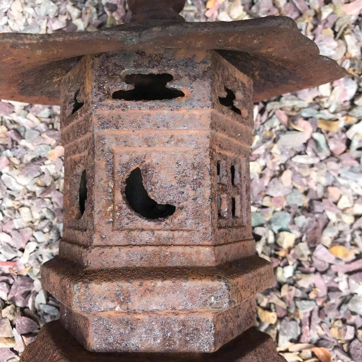 Iron Japanese Fine Antique Diminutive Tea Garden Lantern, Rare Size