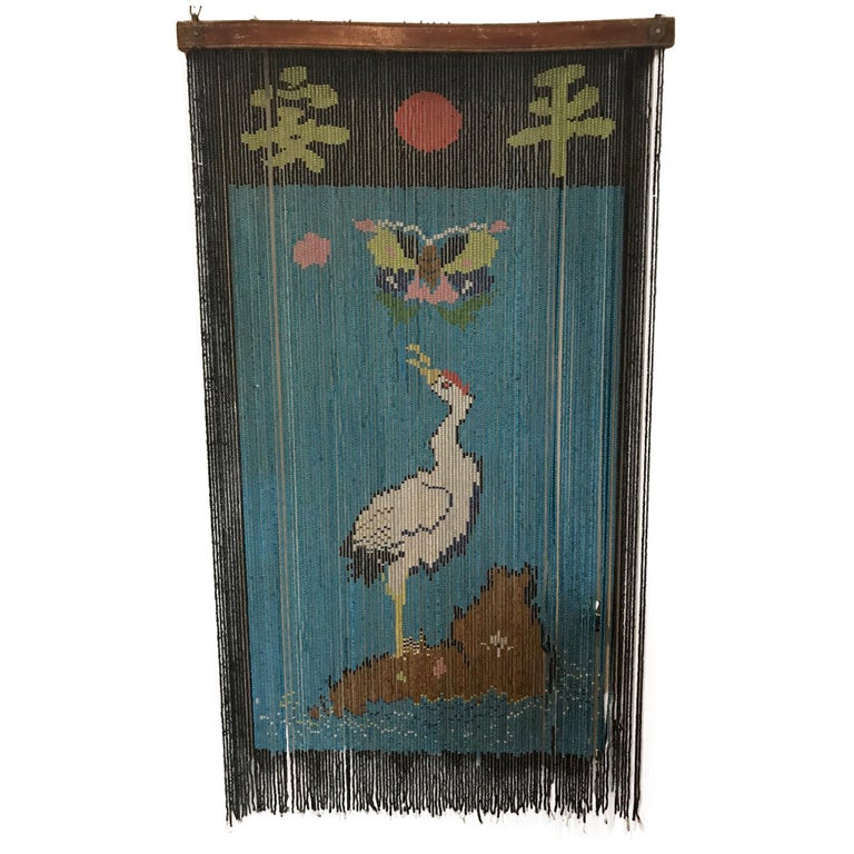 Japanese Fine Antique Glass Beads Peace Curtain Noren Meiji