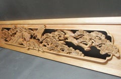 Japanese Fine Antique Hand Carved "Flying Crane & Trees" Screen