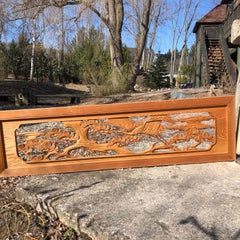 Japanese Fine Antique Hand Carved "Flying Crane & Trees" Screen