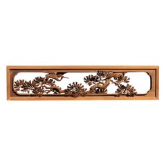 Japanese Fine Antique Hand Carved "Flying Crane & Trees" Screen