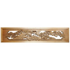 Japanese Fine Used Hand Carved "Flying Crane & Trees" Screen
