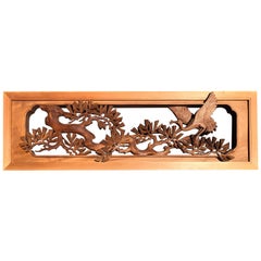 Japanese Fine Retro Hand Carved "Flying Crane & Trees" Screen