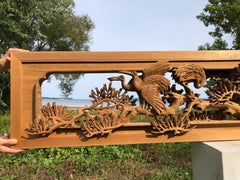 Fine Antique Hand Carved "Two Flying Cranes & Trees" Screen High Details
