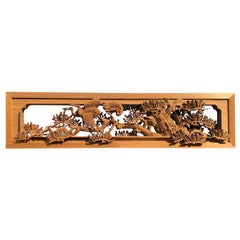 Fine Antique Hand Carved "Two Flying Cranes & Trees" Screen High Details
