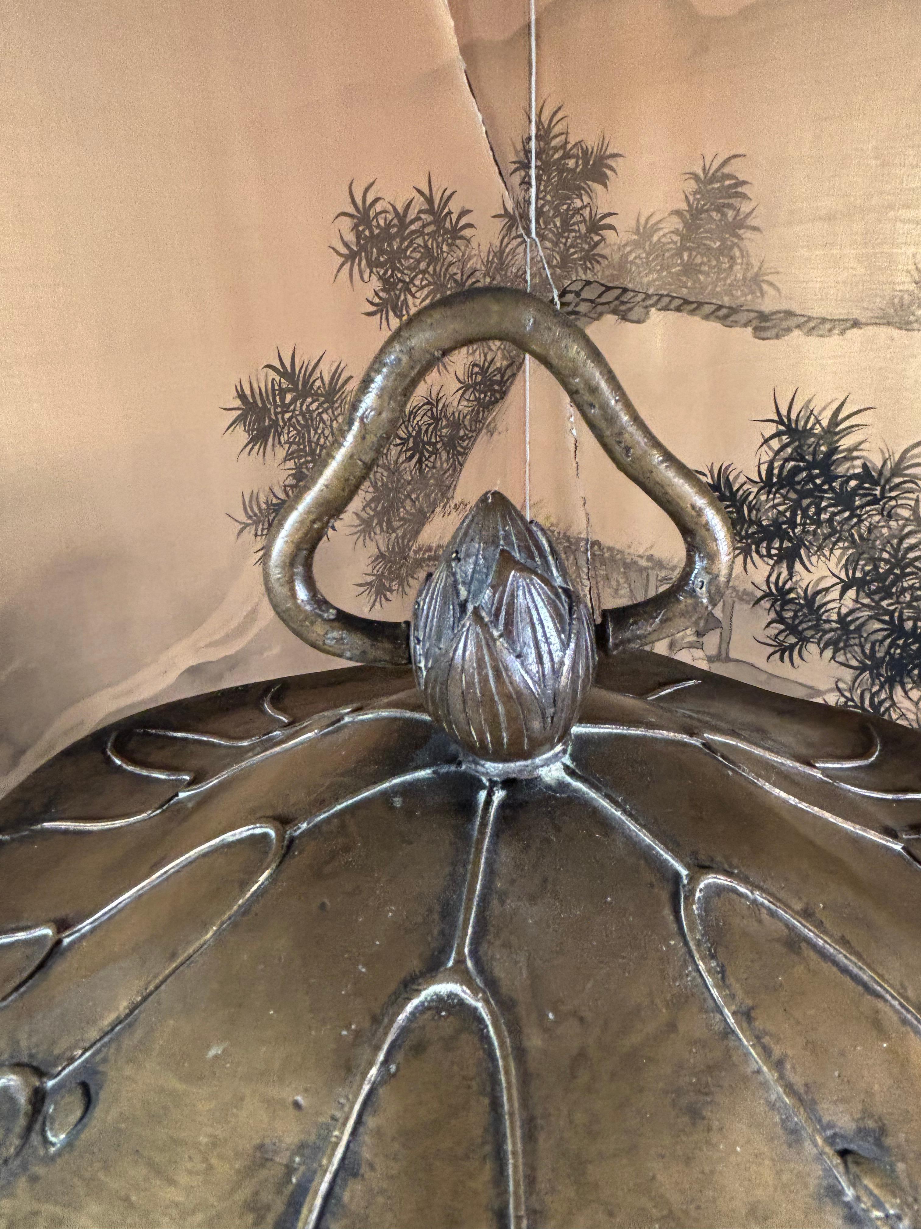 19th Century Japanese Fine Antique Lotus Leaf Bronze Lantern Extraordinary 19thc. Shogun Art For Sale