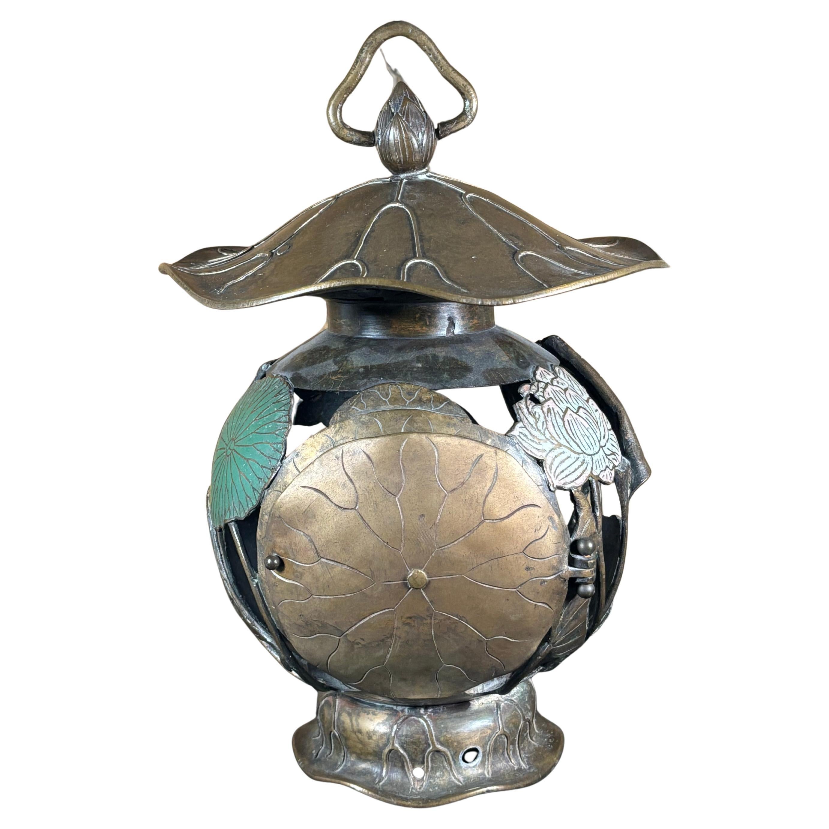 Japanese Fine Antique Lotus Leaf Bronze Lantern Extraordinary 19thc. Shogun Art For Sale
