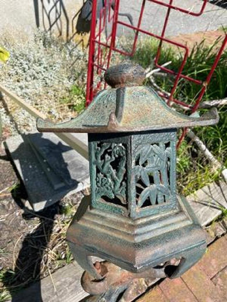 Japanese Fine Antique Original Blue Green Tree Garden Lantern In Good Condition In South Burlington, VT
