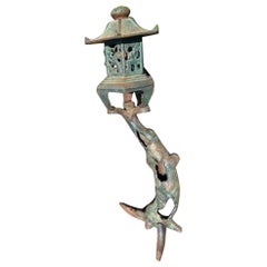 Lanterne de jardin japonaise d'origine en forme d'arbre bleu et vert