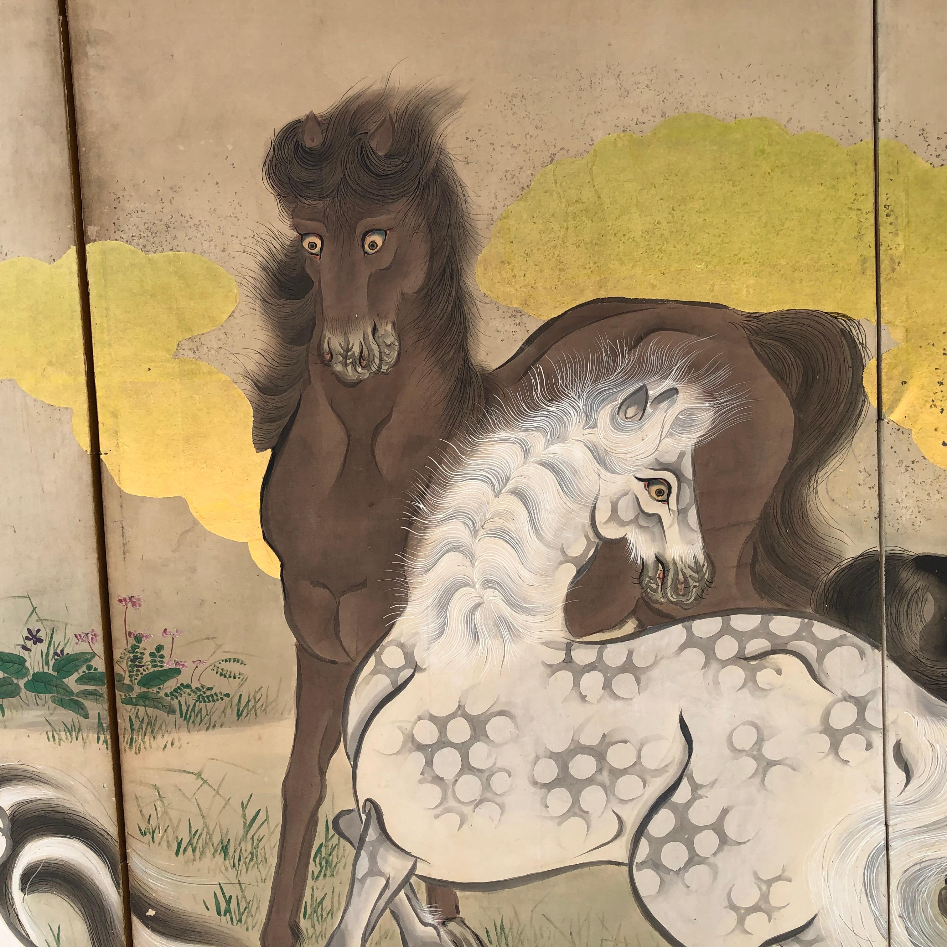 Japanese Fine Antique Screen Eight Horses 3