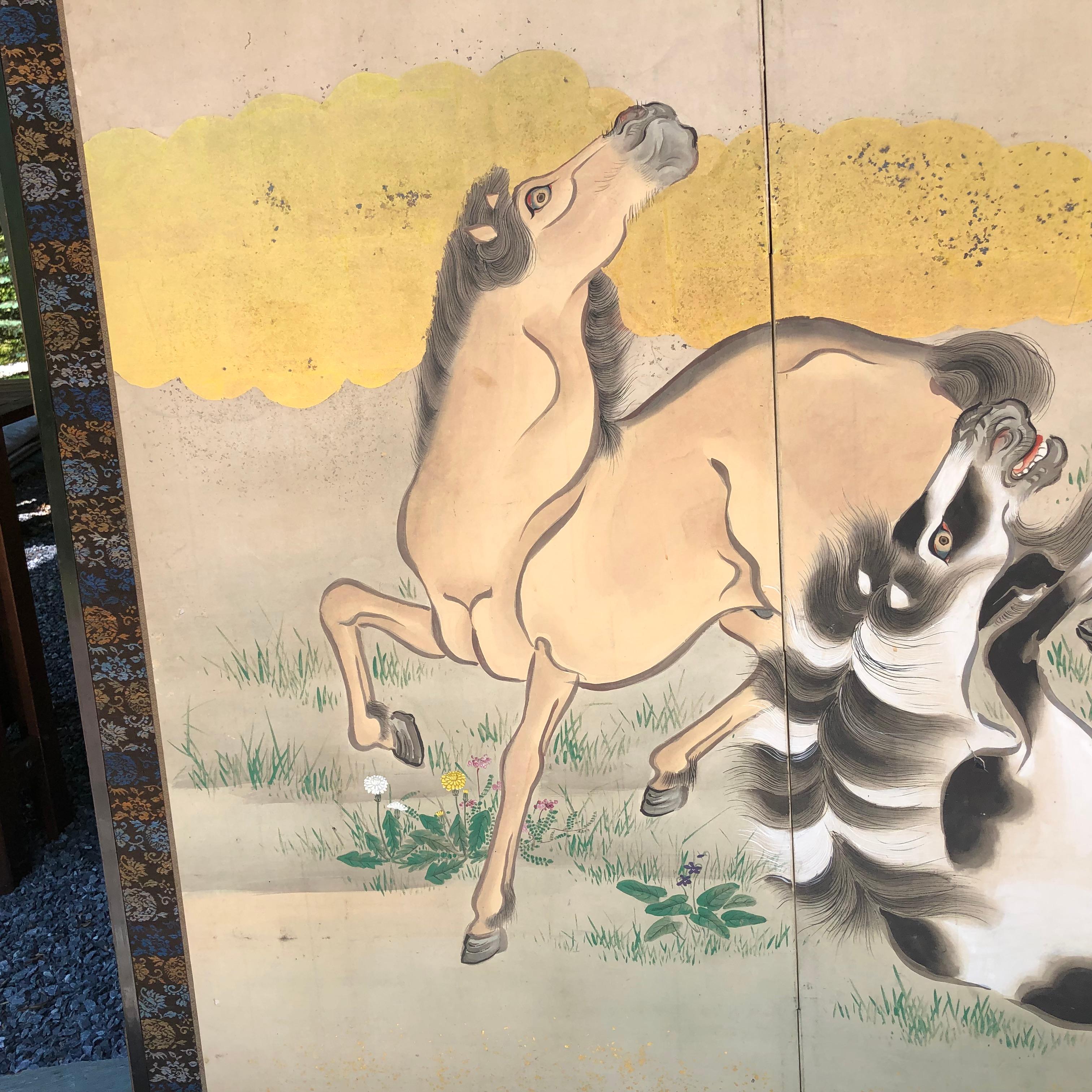 Japanese Fine Antique Screen Eight Horses 6