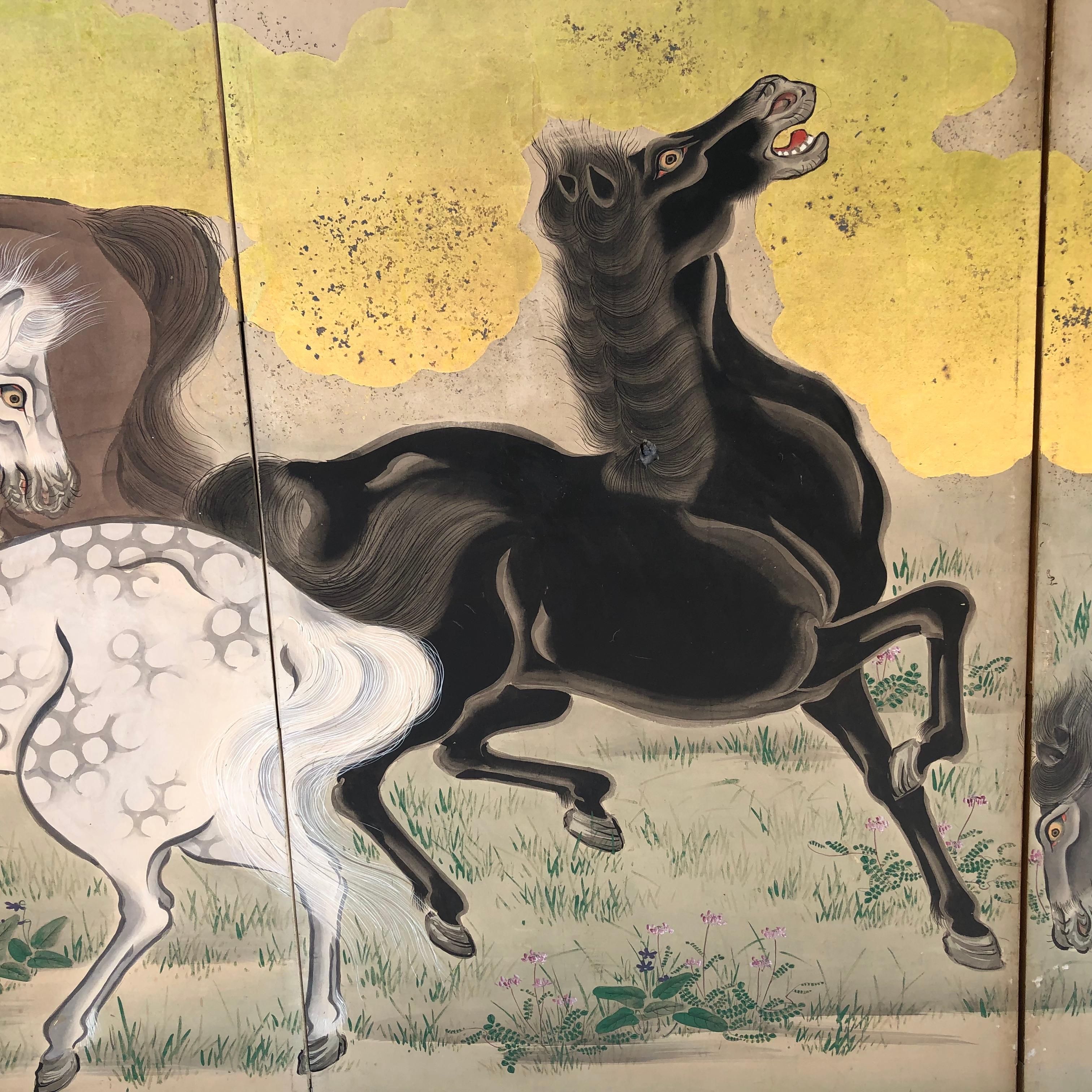Japanese Fine Antique Screen Eight Horses 1