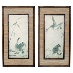 Japanese Fine Art Prints by Tesshu Tokusai Reeds w/Geese Resting 
In Flight