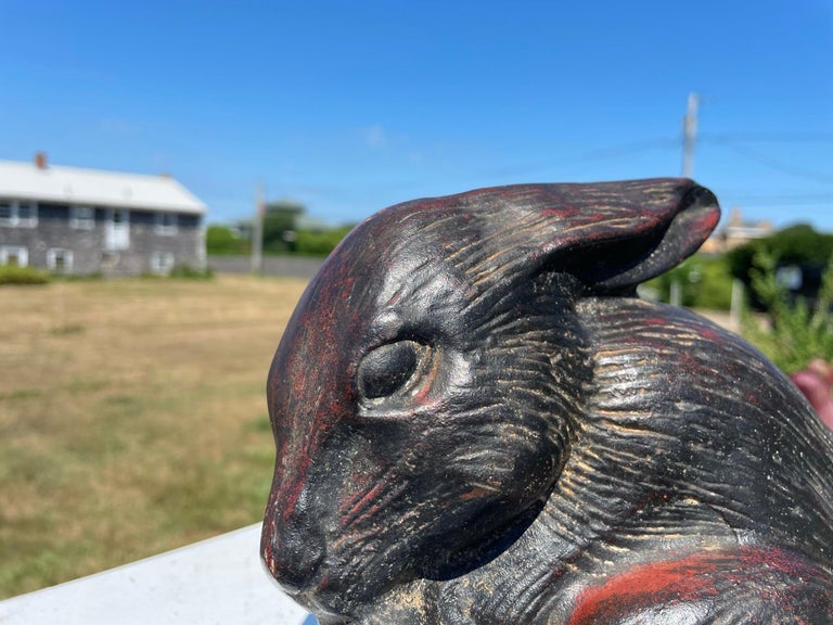 Japanese Fine Big Old Classic Furry Bronze Rabbit In Good Condition For Sale In South Burlington, VT