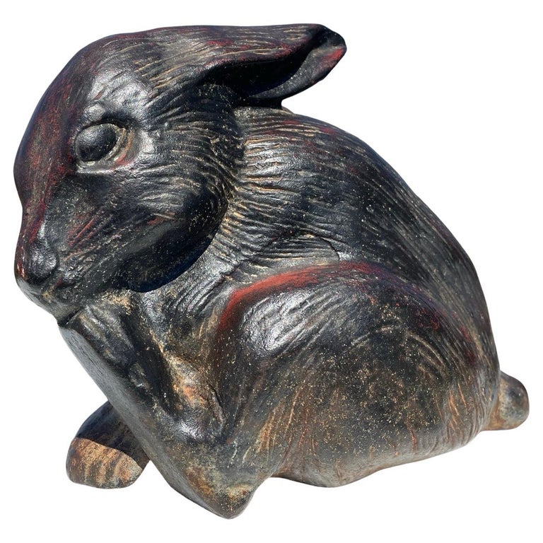 Japanese Fine Big Old Classic Furry Bronze Rabbit For Sale