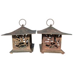 Japanese Fine Big Pair Old Pine Lighting Lanterns