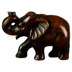Japanese Fine Boxwood Netsuke Elephant Meiji 19th Century