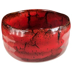 Japanese Fine "BRILLIANT RED" Tea Bowl, Hand-Built and Hand Glazed