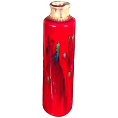 Japanese Fine "BRILLIANT RED" Tulip Vase, Hand-Built, Hand Glazed, Signed