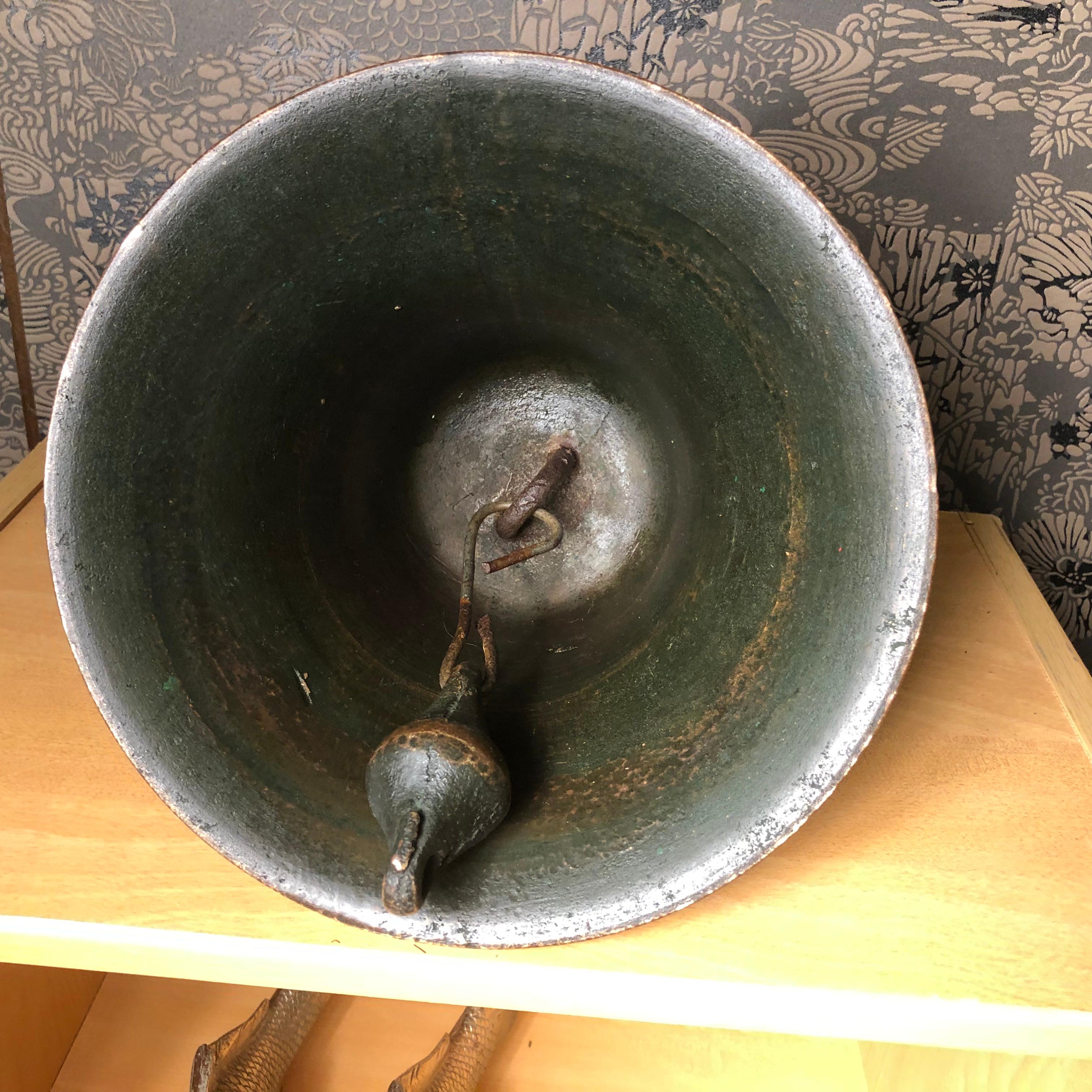 Japanese Fine Bronze Ships Bell With Fine Patina, Bold Sound & Signed 5