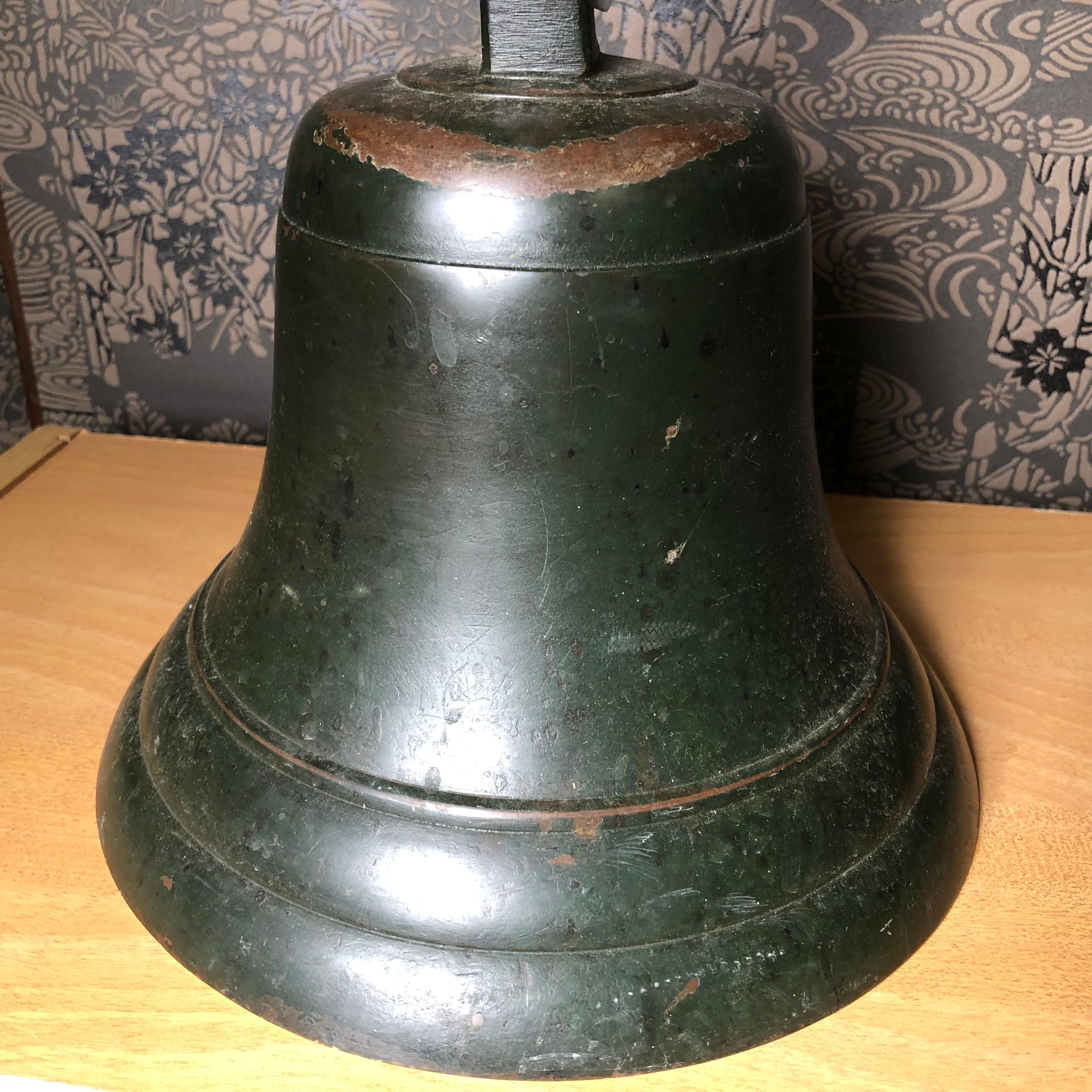 20th Century Japanese Fine Bronze Ships Bell With Fine Patina, Bold Sound & Signed