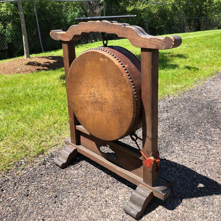 Japanese Fine Gong Drum On Stand, 19th Century Immediately Playable at
