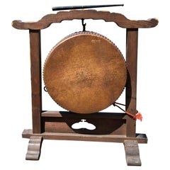 Antique Japanese Fine Gong Drum On Stand, 19th Century Immediately Playable