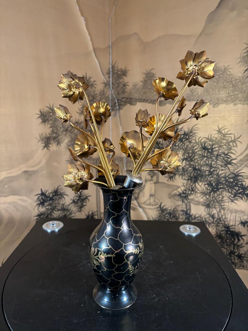 Japanese Fine Gilt Double Bouquet Lotus Flowers For Sale 6
