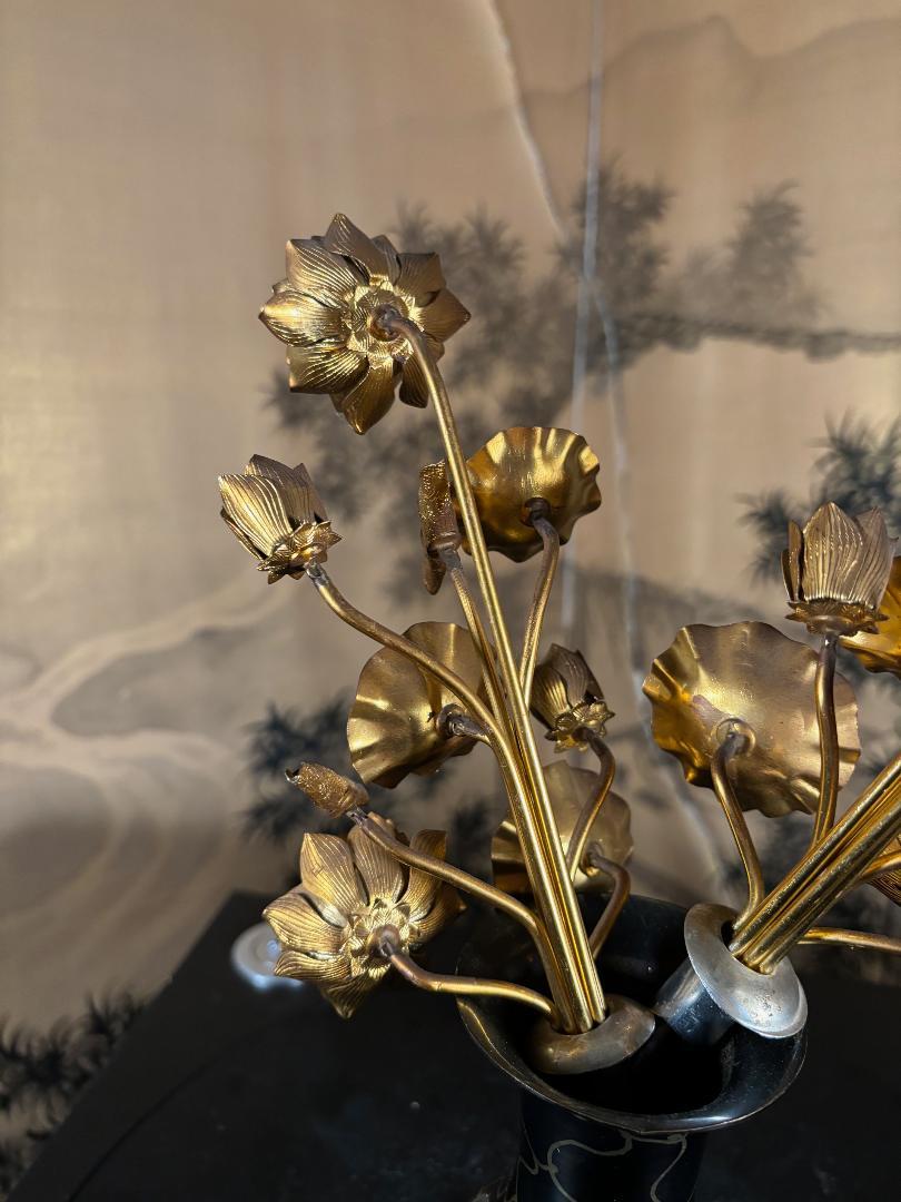 Japanese Fine Gilt Double Bouquet Lotus Flowers For Sale 7