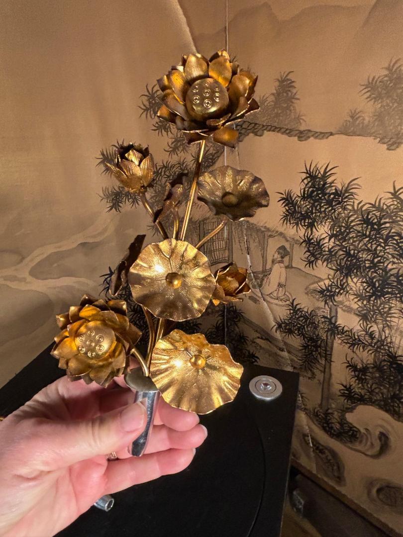 Japanese Fine Gilt Double Bouquet Lotus Flowers For Sale 9