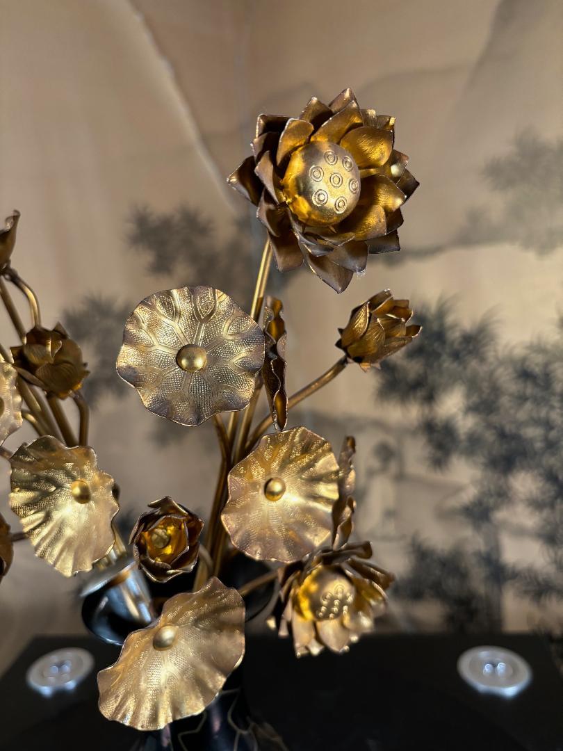 20th Century Japanese Fine Gilt Double Bouquet Lotus Flowers For Sale