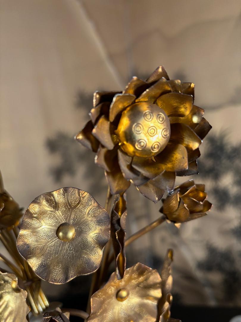 Bronze Japanese Fine Gilt Double Bouquet Lotus Flowers For Sale