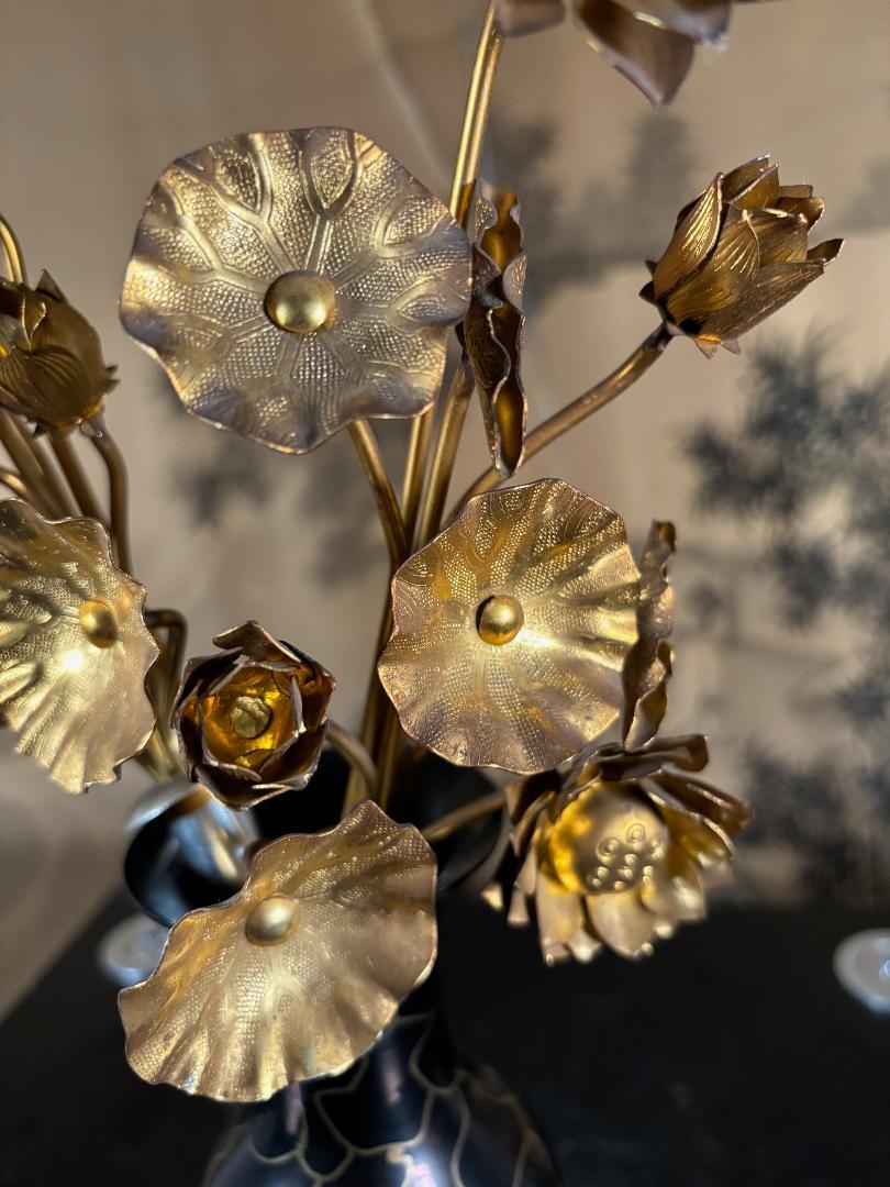 Japanese Fine Gilt Double Bouquet Lotus Flowers For Sale 1